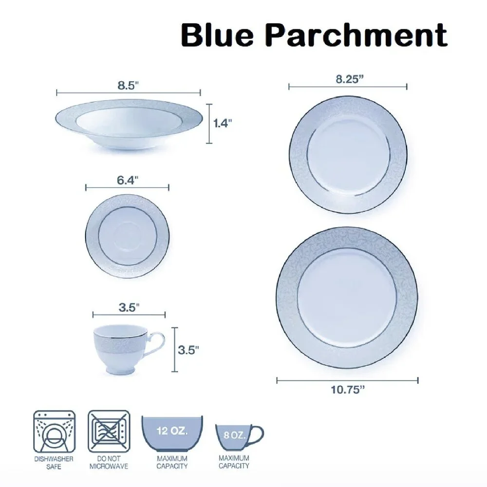 new in box Mikasa Blue Parchment Fine China Dinnerware L3275 5-pc Place Setting